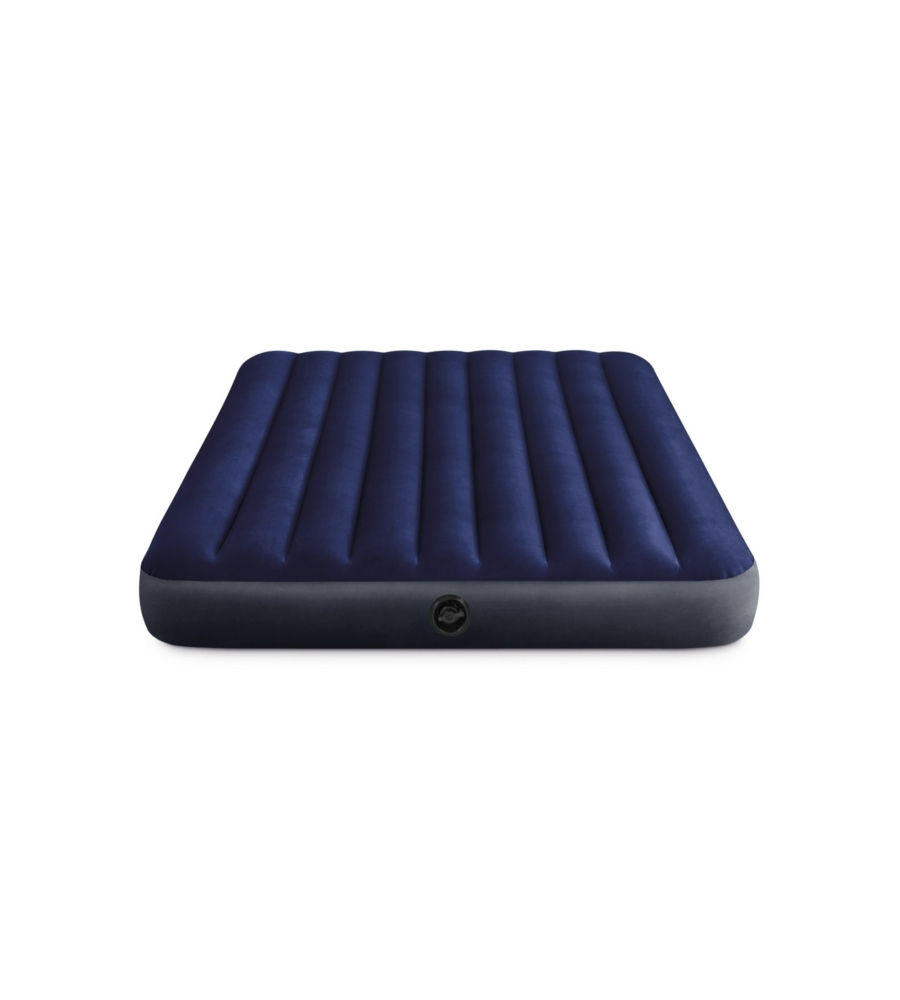 MATERASSO MATRIMONIALE GONFIABILE INTEX "AIRBED DURA-BEAM STANDARD CLASSIC DOWNY" COLORE BLU CON POMPA MANUALE E DUE CUSCINI, 152X203X25 CM - COD. 64765